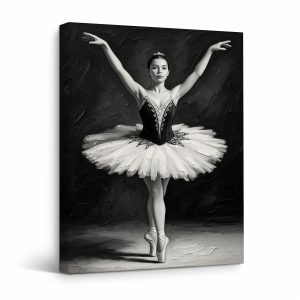 Elegant Ballerina Monochrome Framed Canvas Wall Art - Ready to Hang