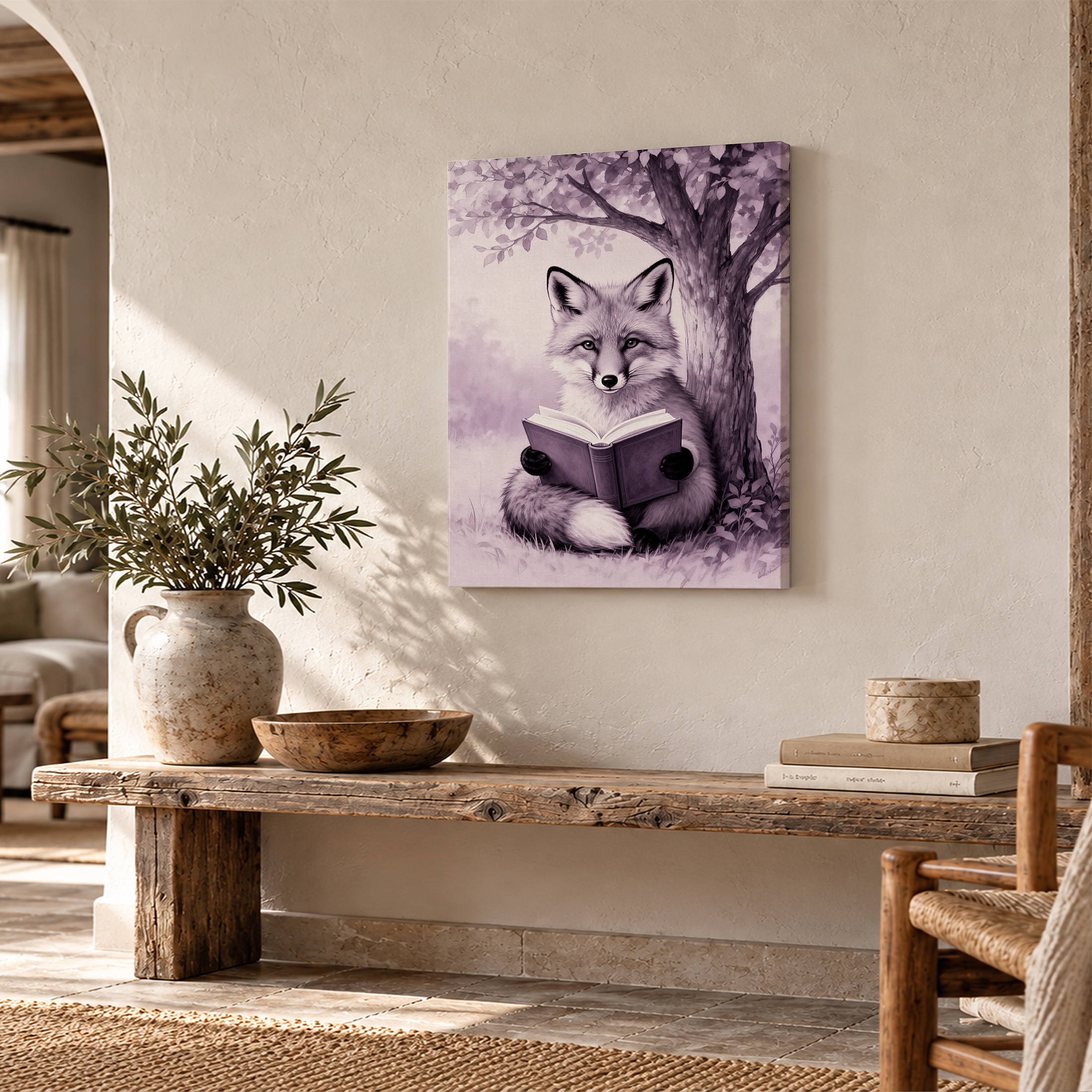 Whimsical Fox Reading Under Tree Framed Canvas Wall Art - Ready to Hang - Image 2