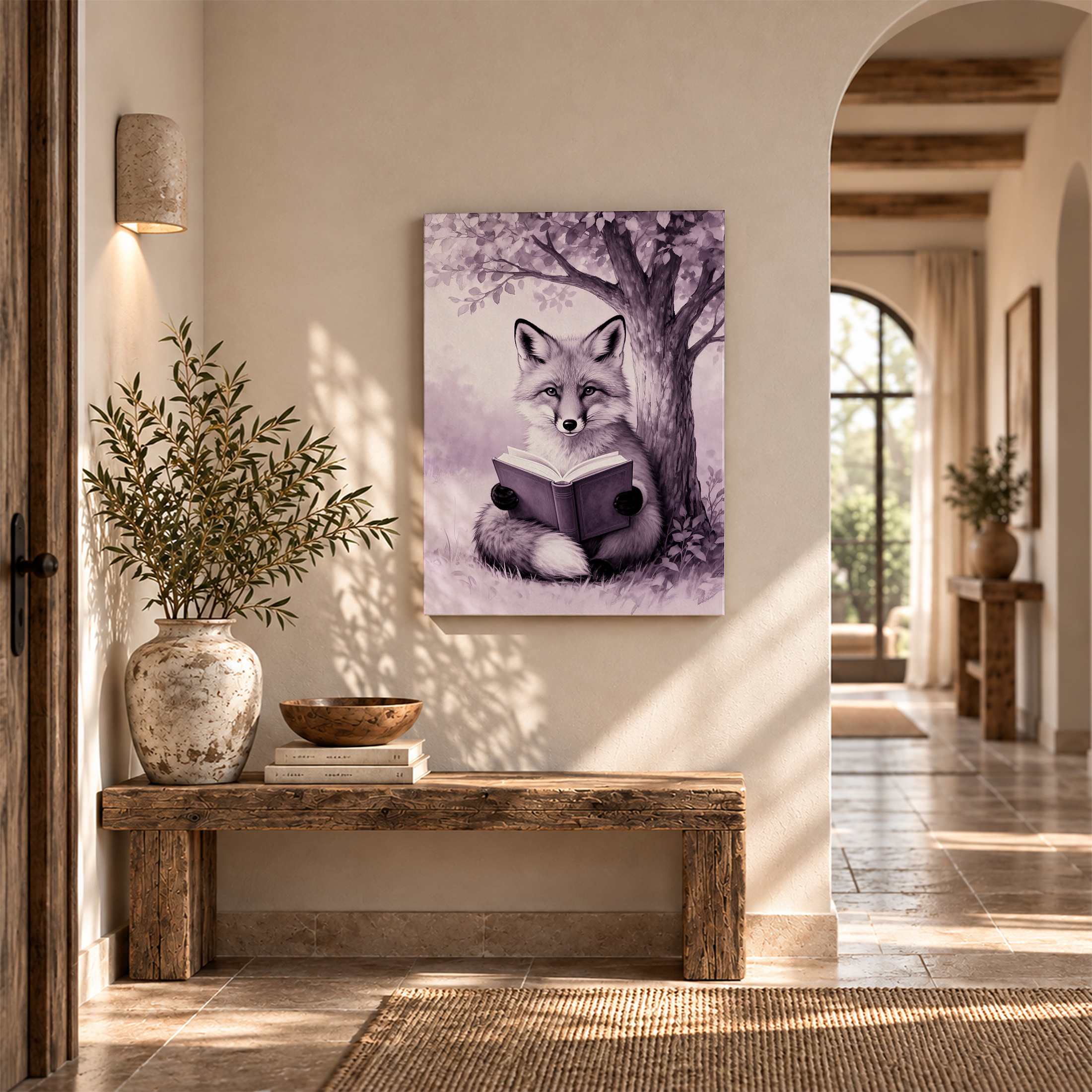 Whimsical Fox Reading Under Tree Framed Canvas Wall Art - Ready to Hang - Image 6