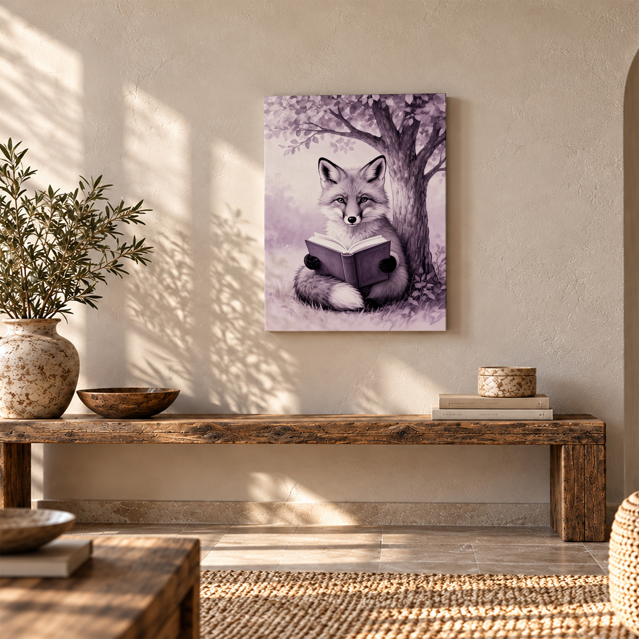 Whimsical Fox Reading Under Tree Framed Canvas Wall Art - Ready to Hang - Image 5