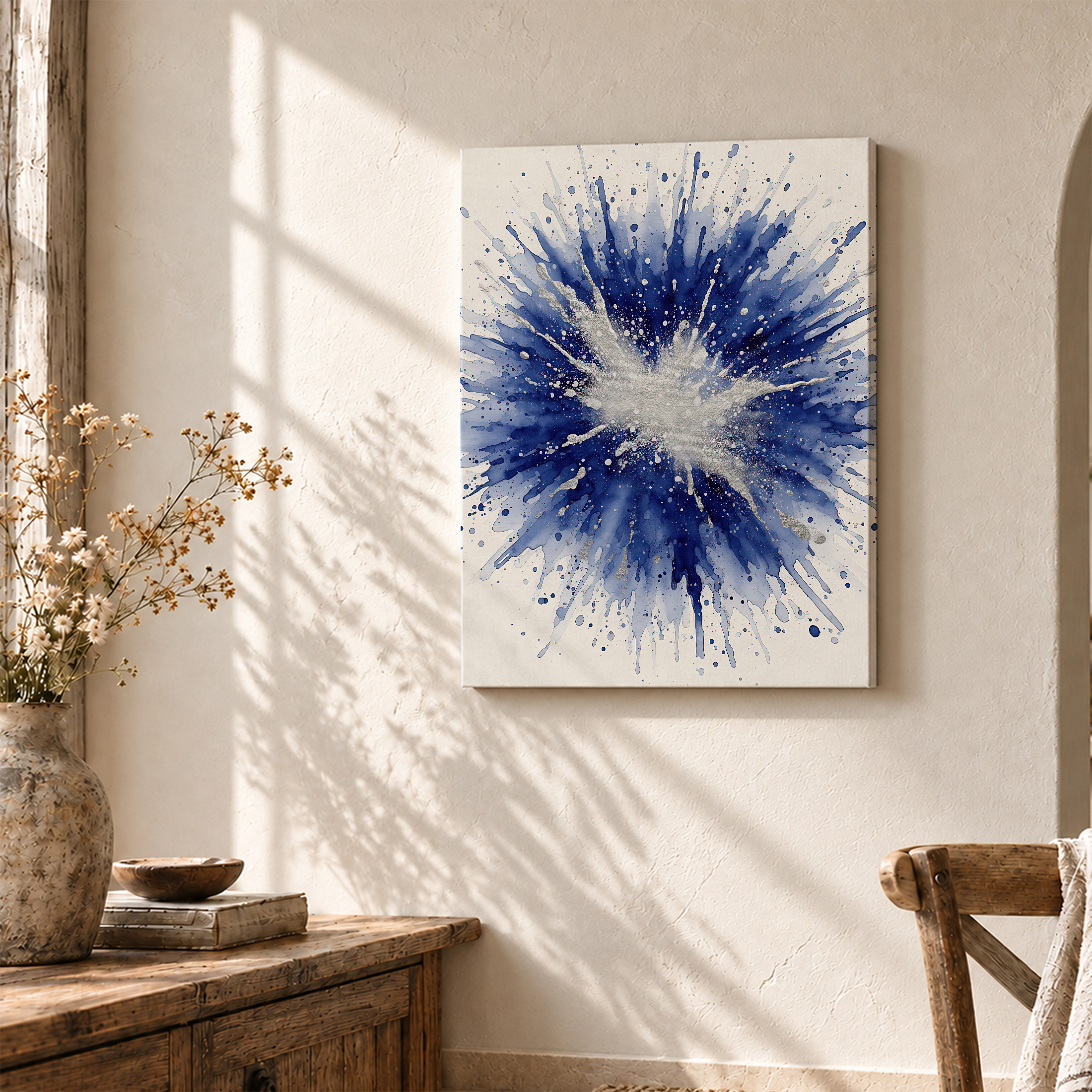 Blue Watercolor Explosion Framed Canvas Wall Art - Modern Home Decor - Image 3