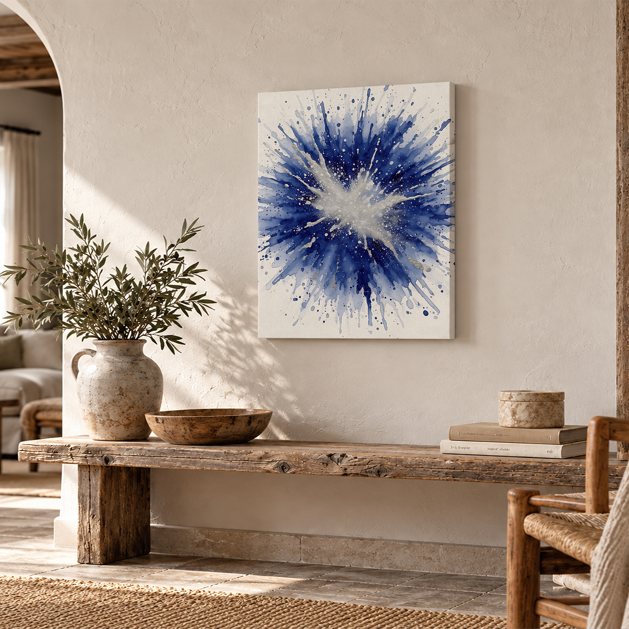 Blue Watercolor Explosion Framed Canvas Wall Art - Modern Home Decor - Image 2