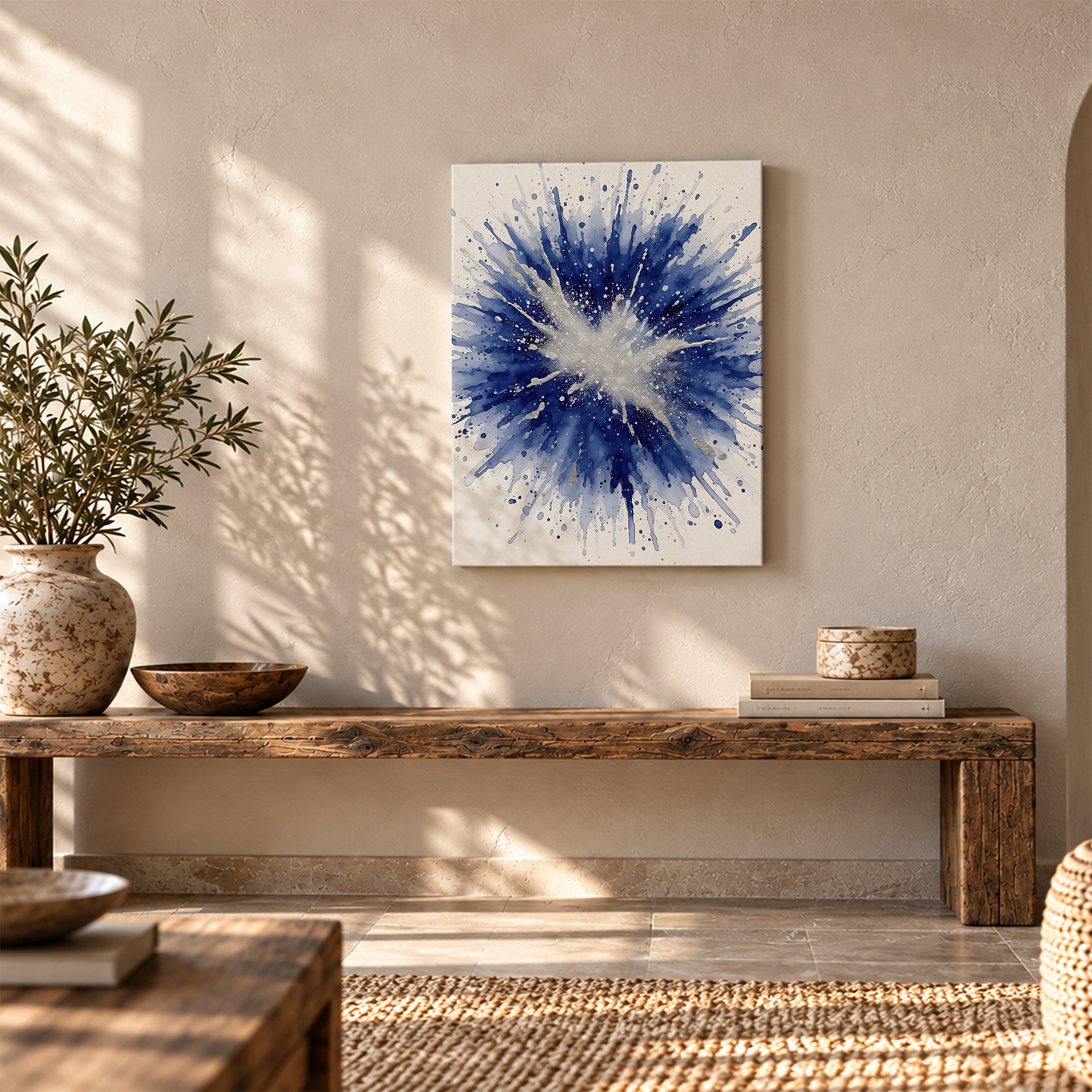 Blue Watercolor Explosion Framed Canvas Wall Art - Modern Home Decor - Image 5