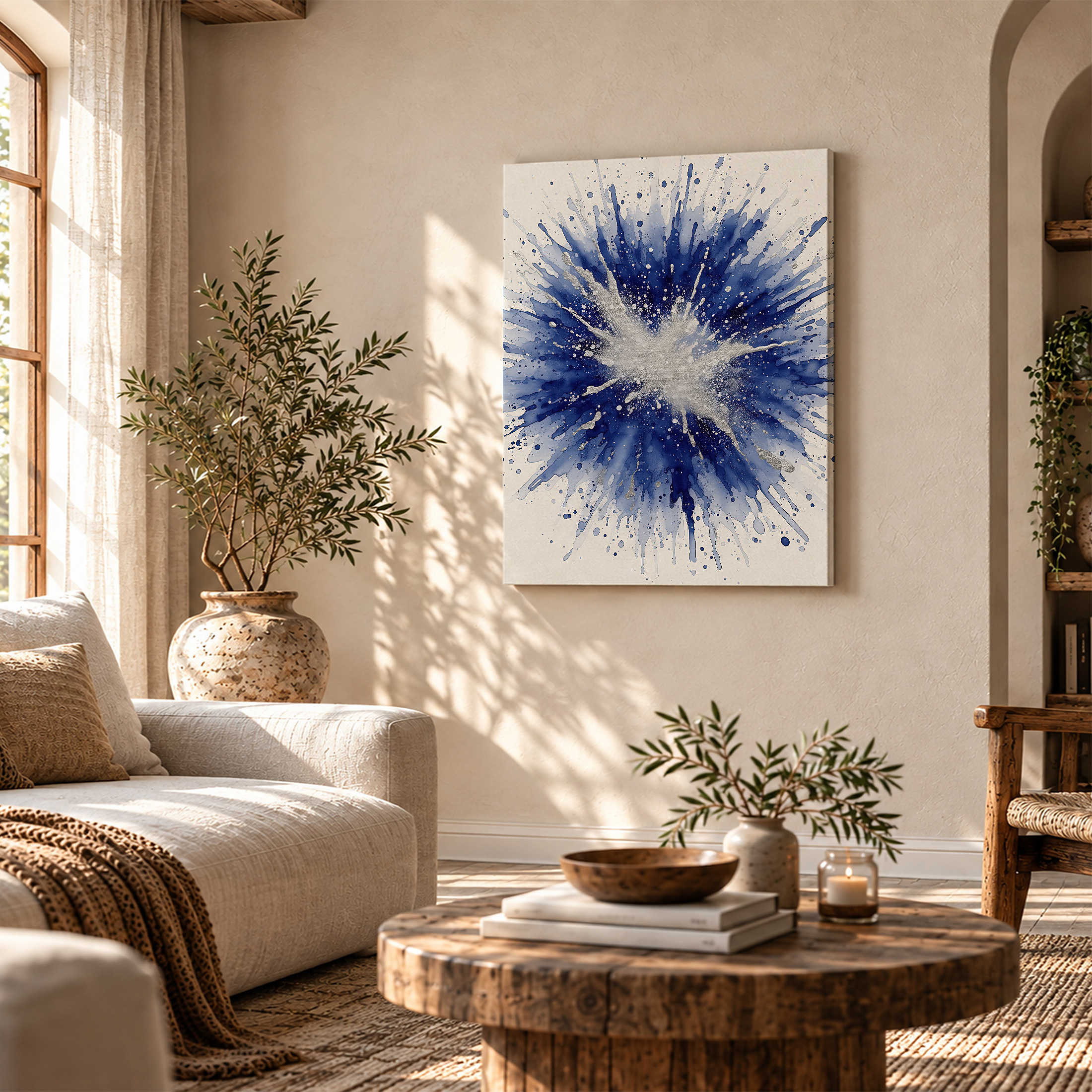 Blue Watercolor Explosion Framed Canvas Wall Art - Modern Home Decor - Image 4