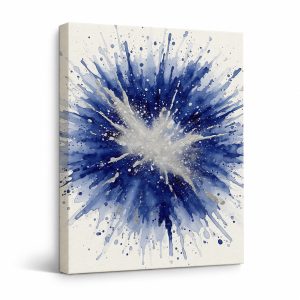 Blue Watercolor Explosion Framed Canvas Wall Art - Modern Home Decor