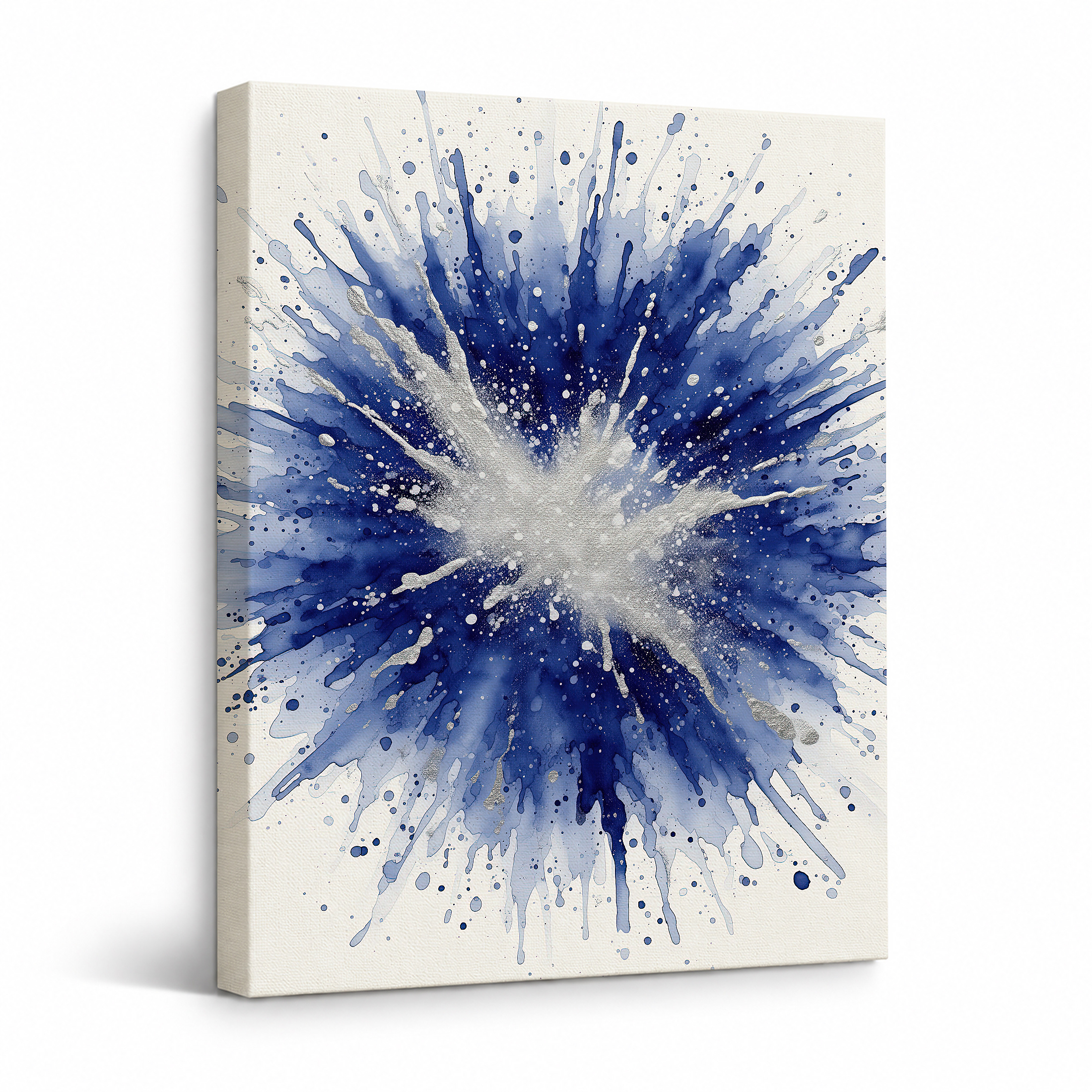 Blue Watercolor Explosion Framed Canvas Wall Art - Modern Home Decor