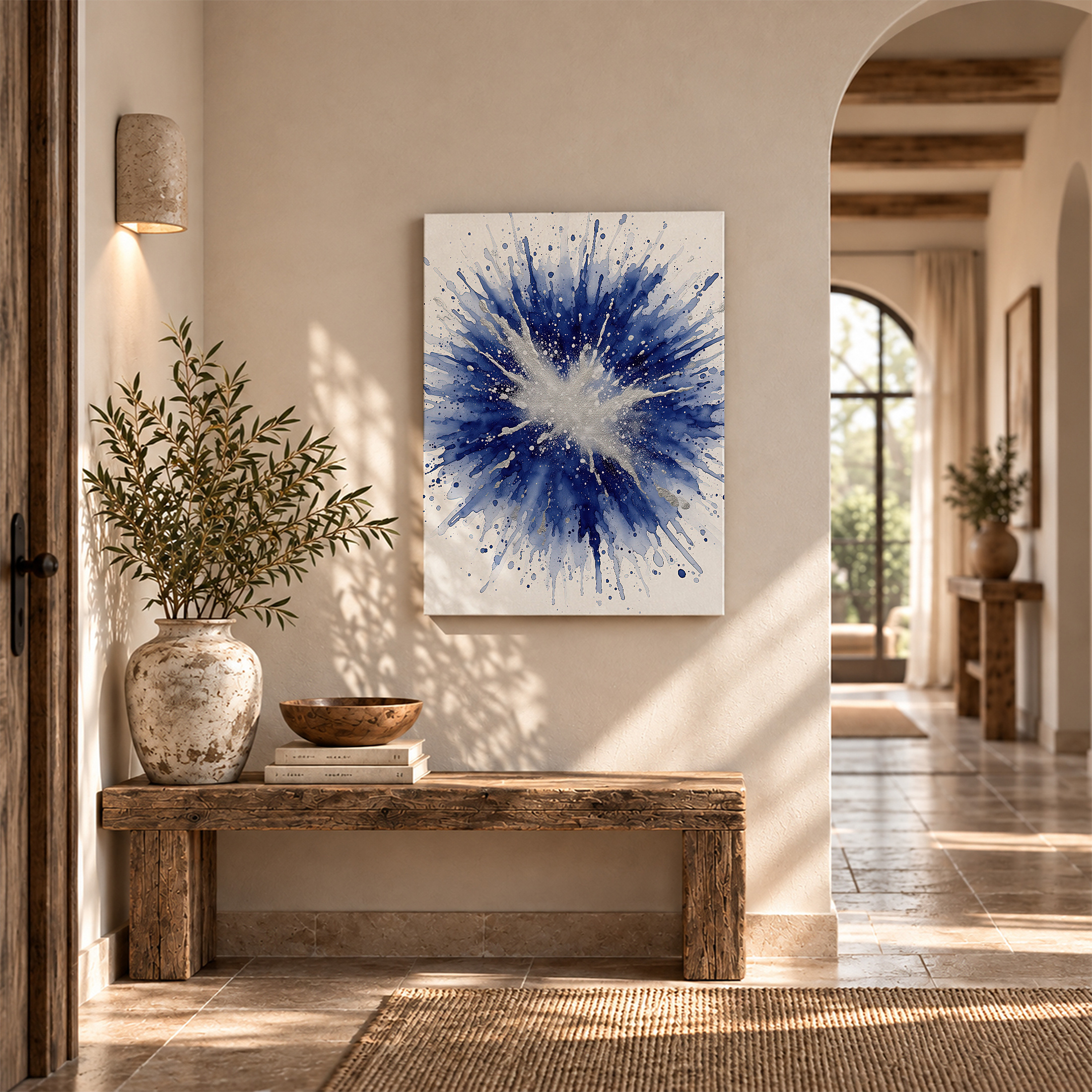 Blue Watercolor Explosion Framed Canvas Wall Art - Modern Home Decor - Image 6