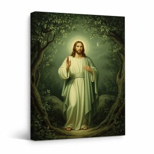 Serene Forest Jesus Framed Canvas Wall Art - Ready to Hang