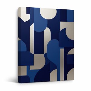 Geometric Blue & Beige Abstract Framed Canvas Wall Art