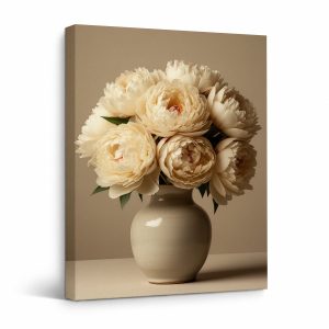 Cream Peonies Minimalist Framed Canvas Wall Art
