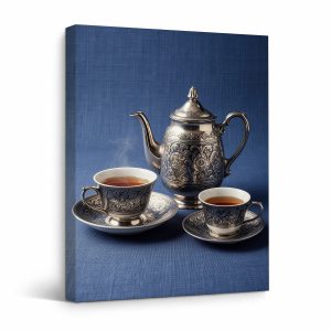 Vintage Silver Tea Set Framed Canvas Wall Art - Elegant Home Decor