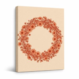 Orange Floral Wreath Framed Canvas Wall Art - Ready to Hang