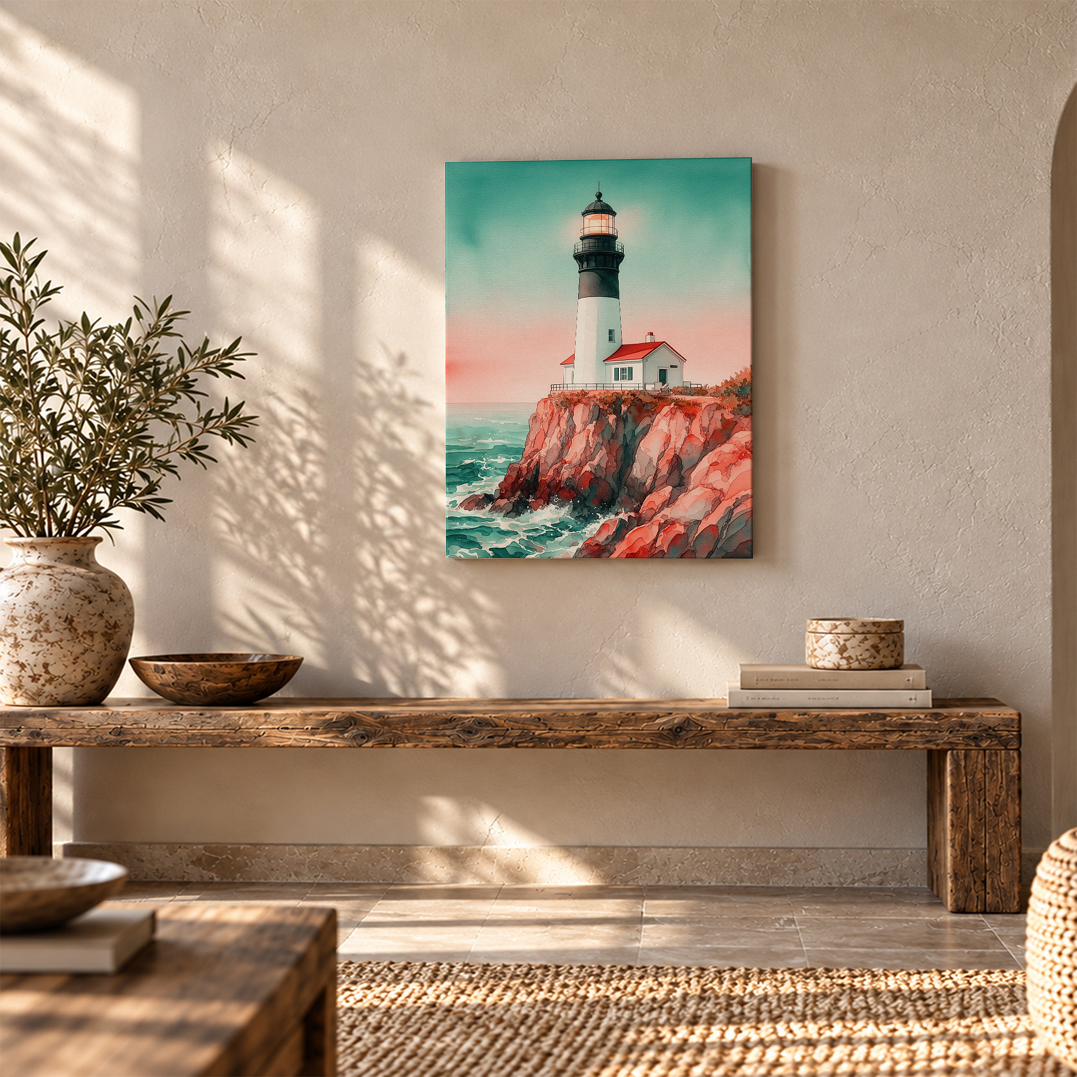 Coastal Lighthouse Sunset Framed Canvas Wall Art - Ready to Hang - Image 5