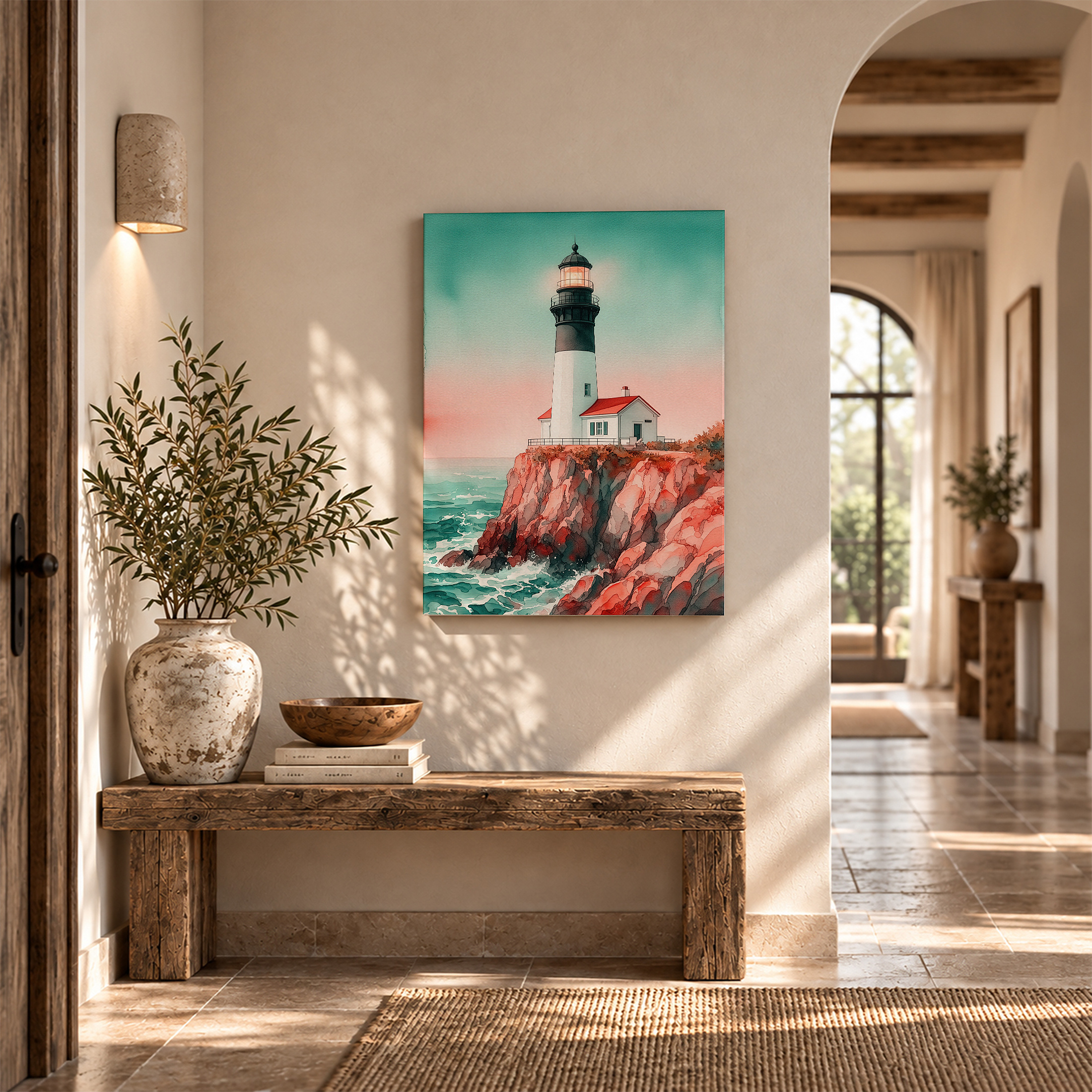 Coastal Lighthouse Sunset Framed Canvas Wall Art - Ready to Hang - Image 6
