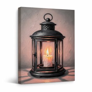 Cozy Candle Lantern Framed Canvas Wall Art