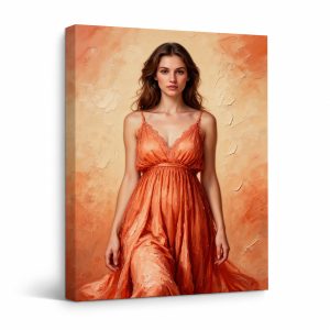 Warm Orange Dress Portrait Framed Canvas Wall Art Ready to Hang