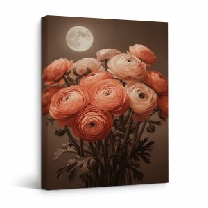 Moonlit Ranunculus Bouquet Framed Canvas Wall Art - Ready to Hang