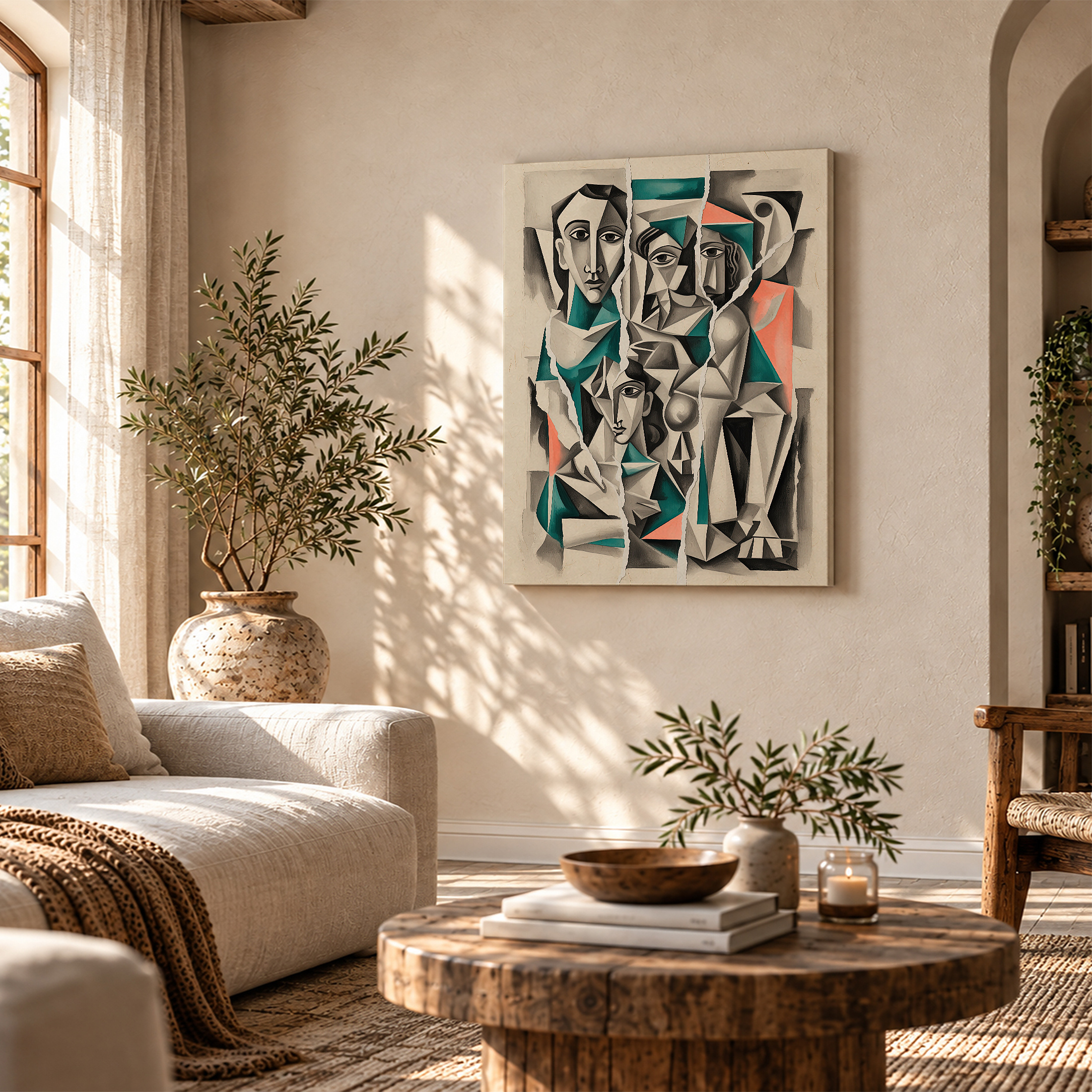 Cubist Faces Abstract Art Framed Canvas Wall Art - Modern Home Decor - Image 4