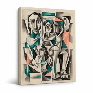 Cubist Faces Abstract Art Framed Canvas Wall Art - Modern Home Decor