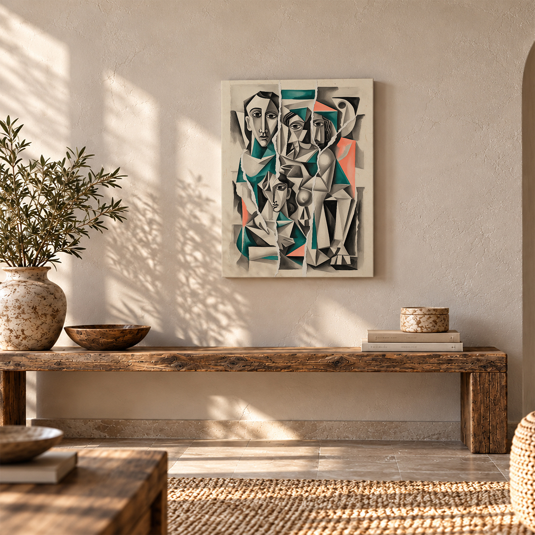 Cubist Faces Abstract Art Framed Canvas Wall Art - Modern Home Decor - Image 5
