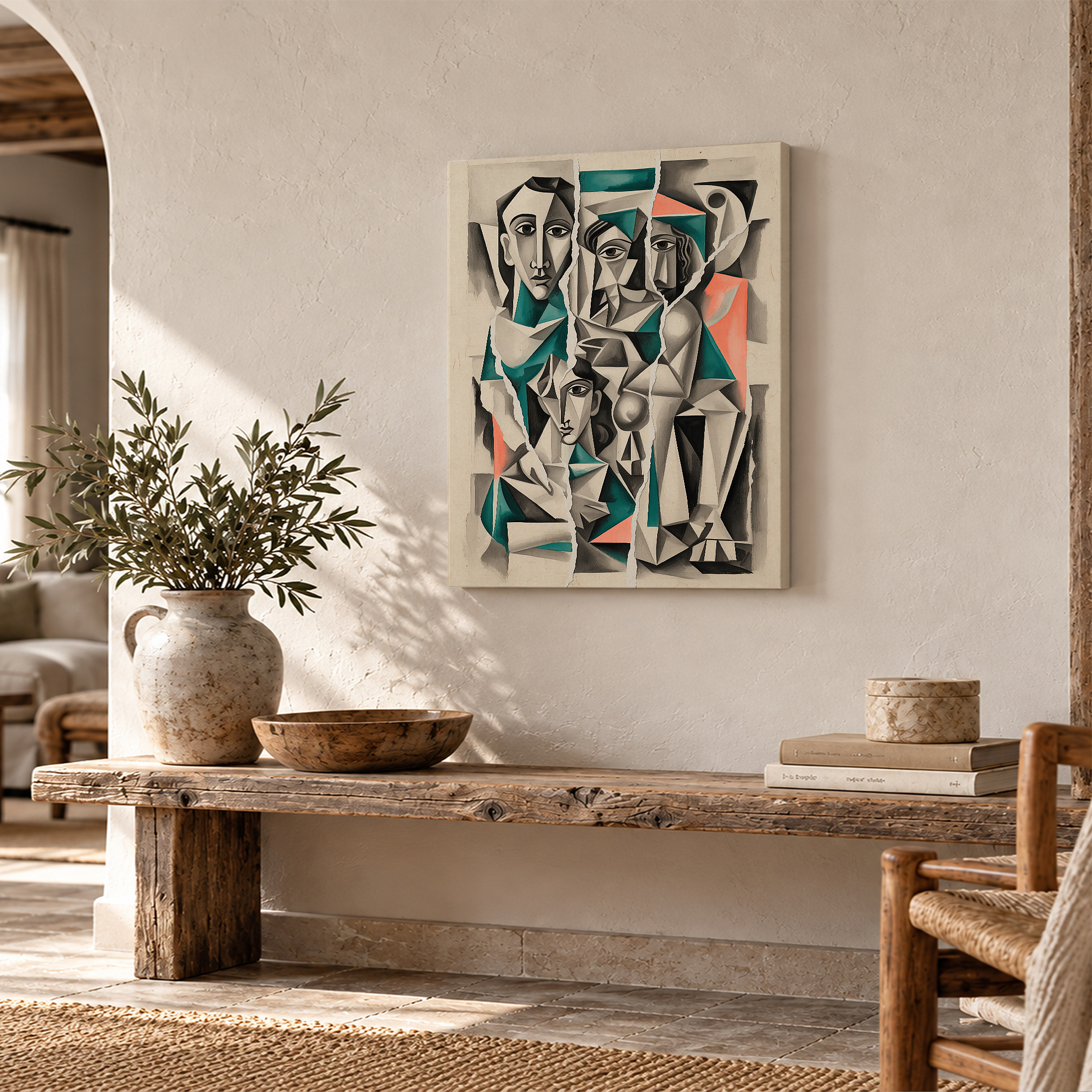 Cubist Faces Abstract Art Framed Canvas Wall Art - Modern Home Decor - Image 2