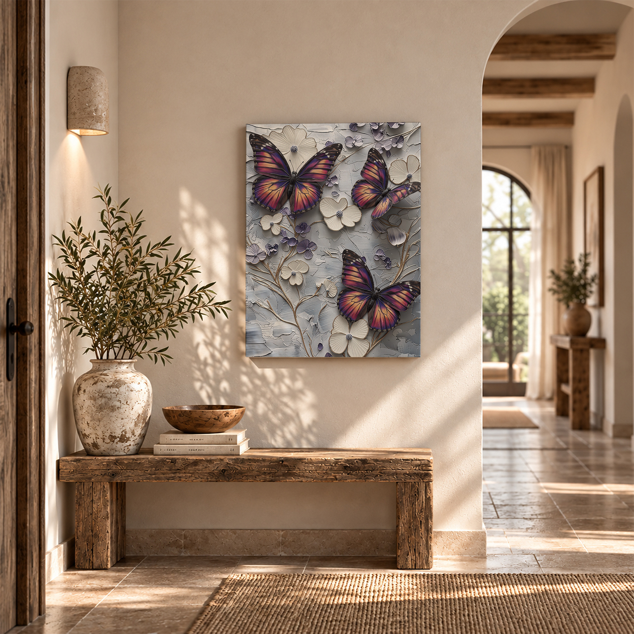 Butterfly & Floral Textured Framed Canvas Wall Art - Ready to Hang - Image 6