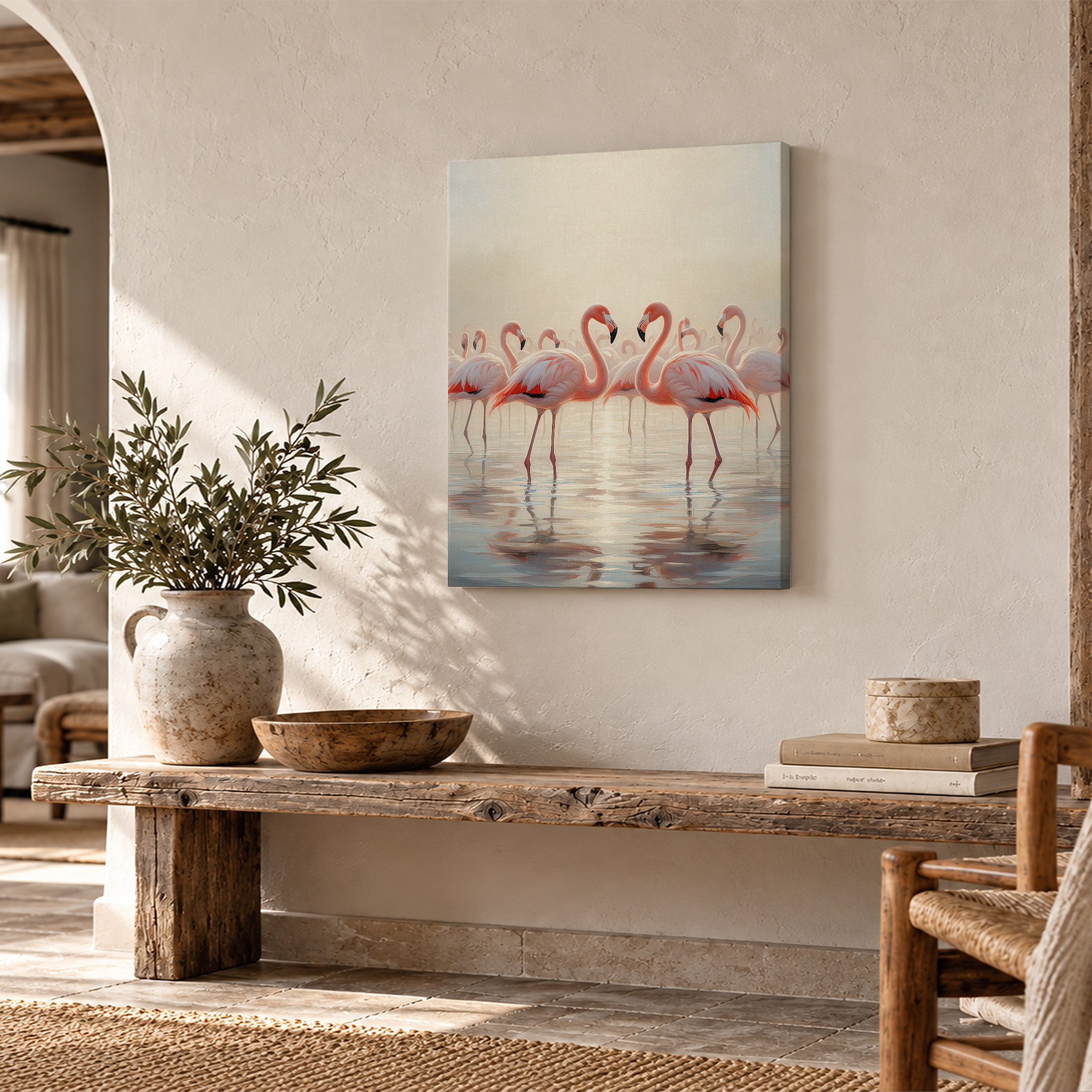 Serene Flamingos Framed Canvas Wall Art | Ready to Hang Decor - Image 2