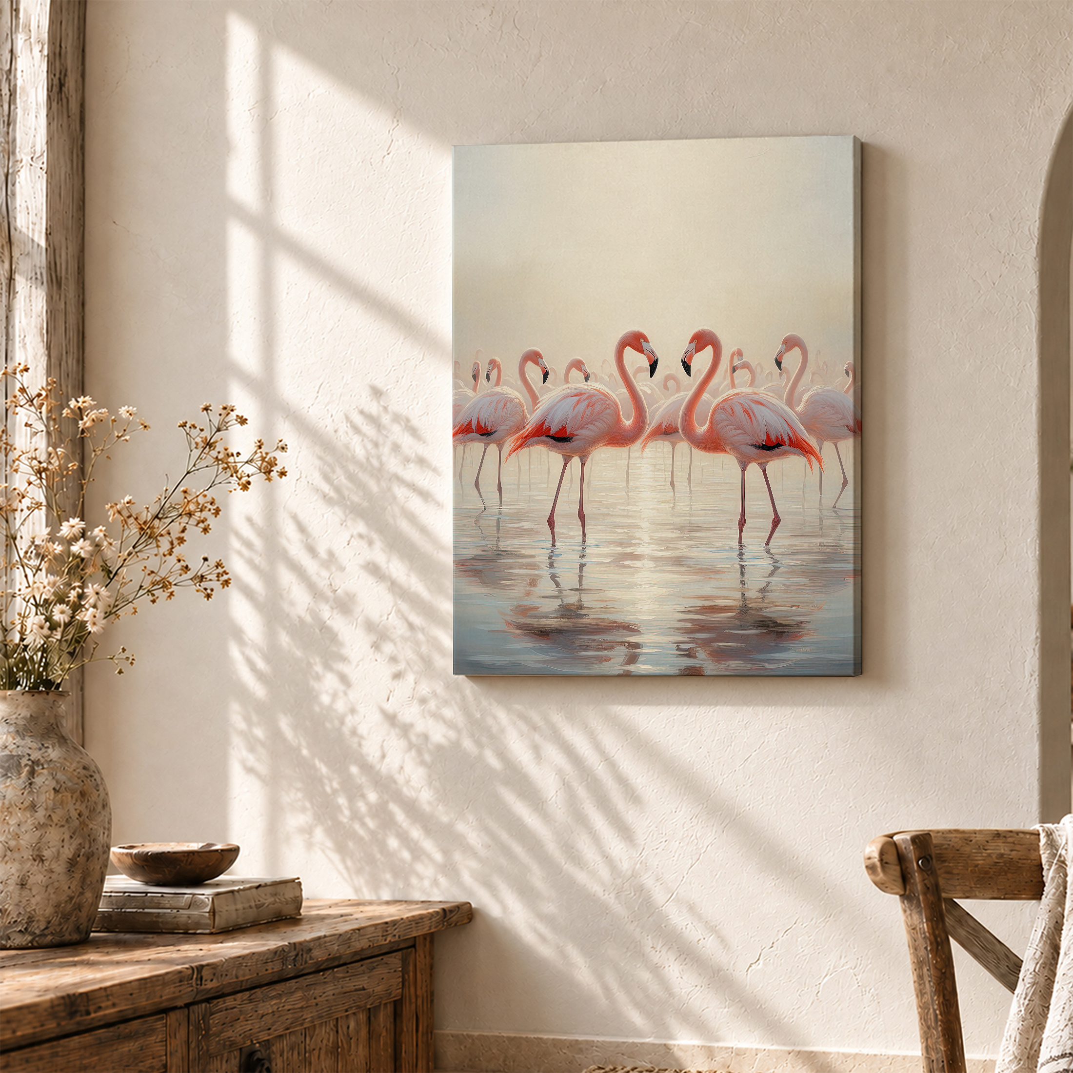 Serene Flamingos Framed Canvas Wall Art | Ready to Hang Decor - Image 3