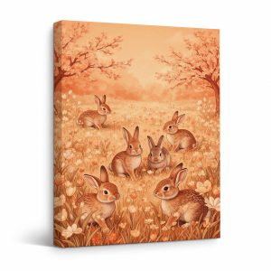 Cherry Blossom Rabbits Framed Canvas Wall Art - Ready to Hang