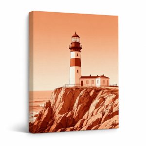 Vintage Lighthouse Coastal Sunset Framed Canvas Wall Art Ready to Hang