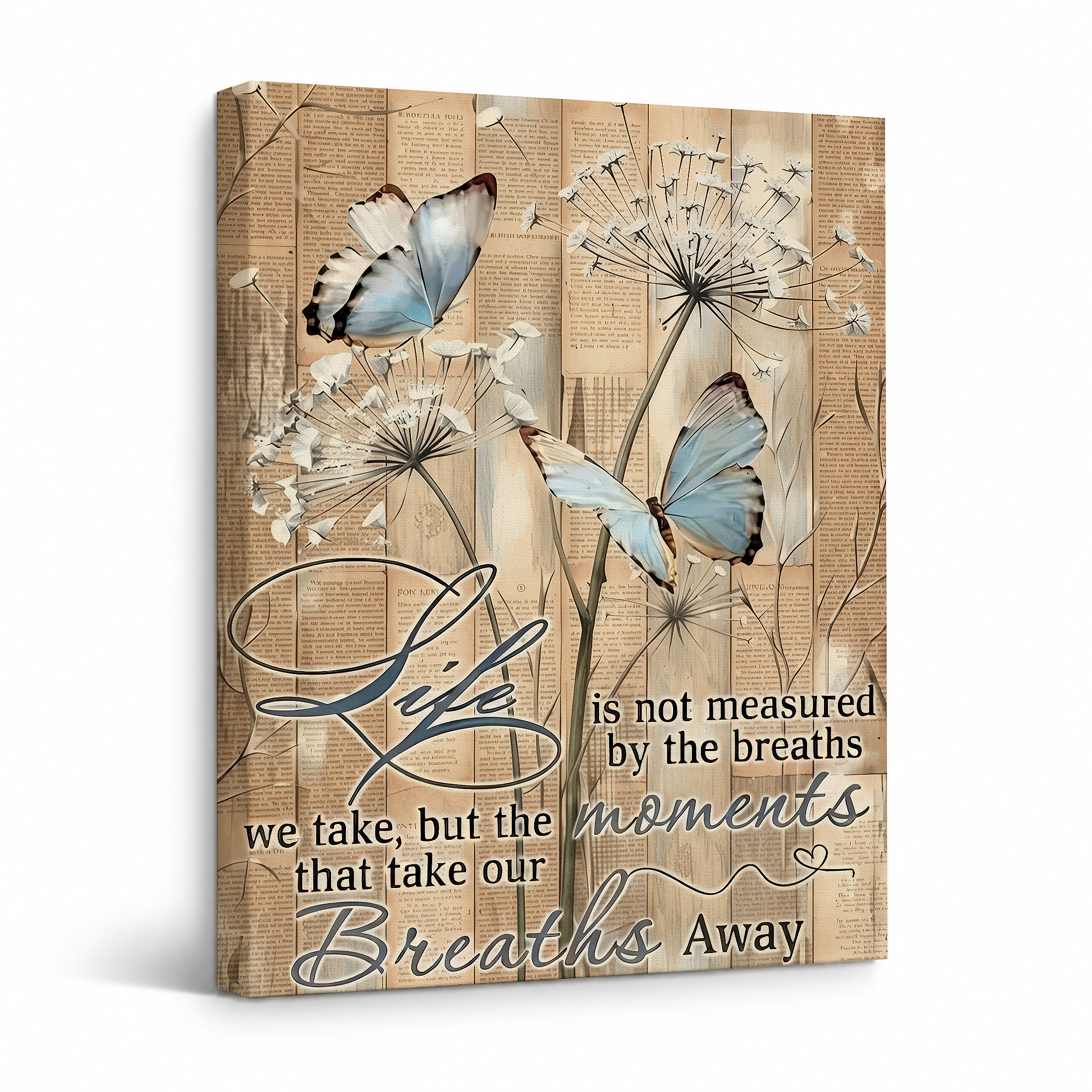 Butterfly Dandelion Vintage Inspirational Framed Canvas Wall Art