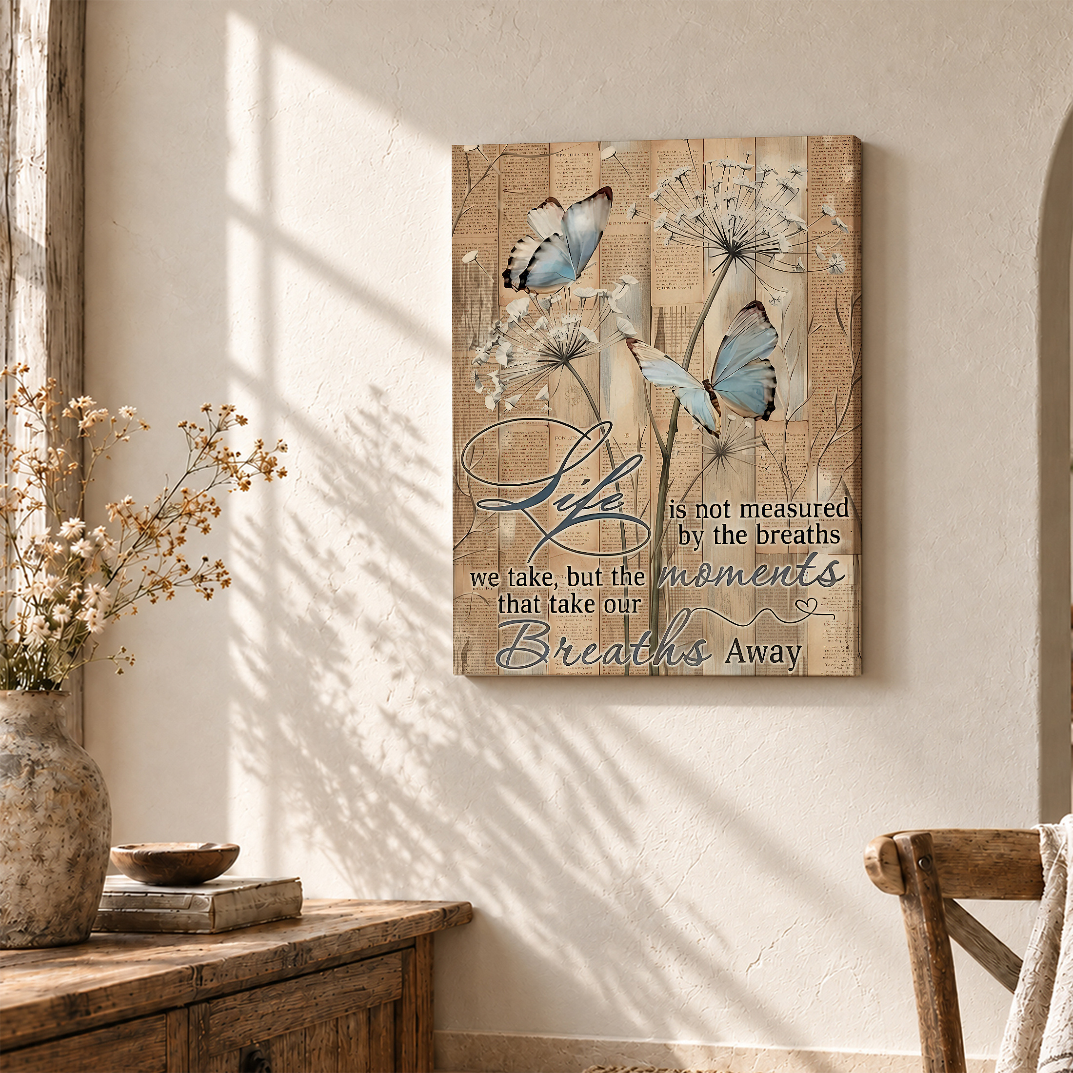 Butterfly Dandelion Vintage Inspirational Framed Canvas Wall Art - Image 3