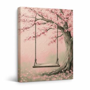 Cherry Blossom Swing Framed Canvas Wall Art | Ready to Hang