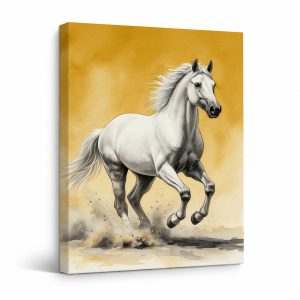 Galloping White Horse Framed Canvas Wall Art | Ready to Hang