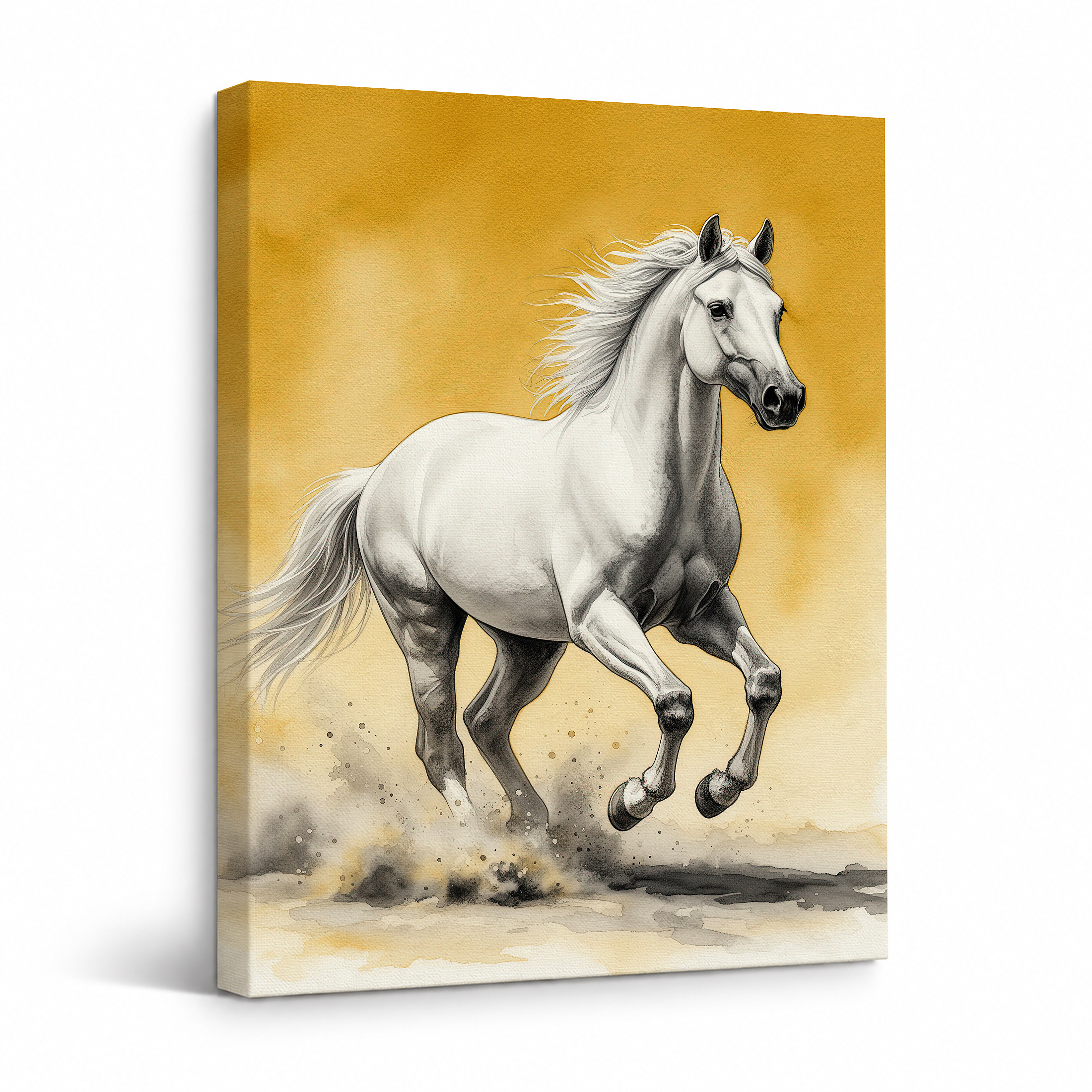 Galloping White Horse Framed Canvas Wall Art | Ready to Hang