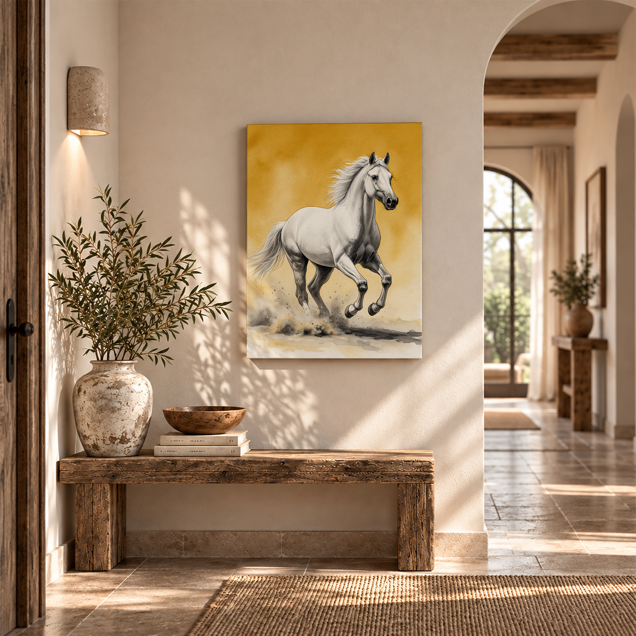 Galloping White Horse Framed Canvas Wall Art | Ready to Hang - Image 6