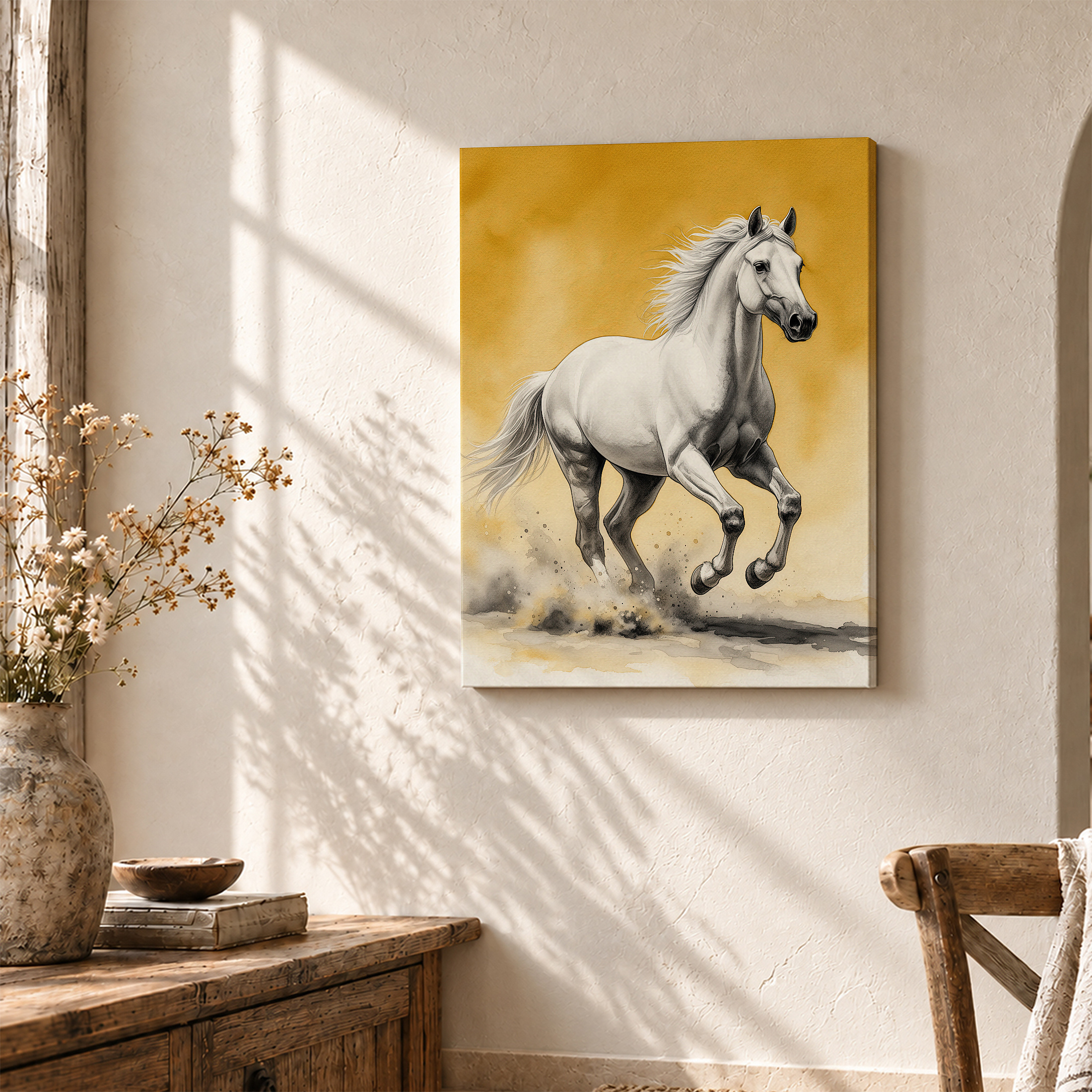Galloping White Horse Framed Canvas Wall Art | Ready to Hang - Image 3
