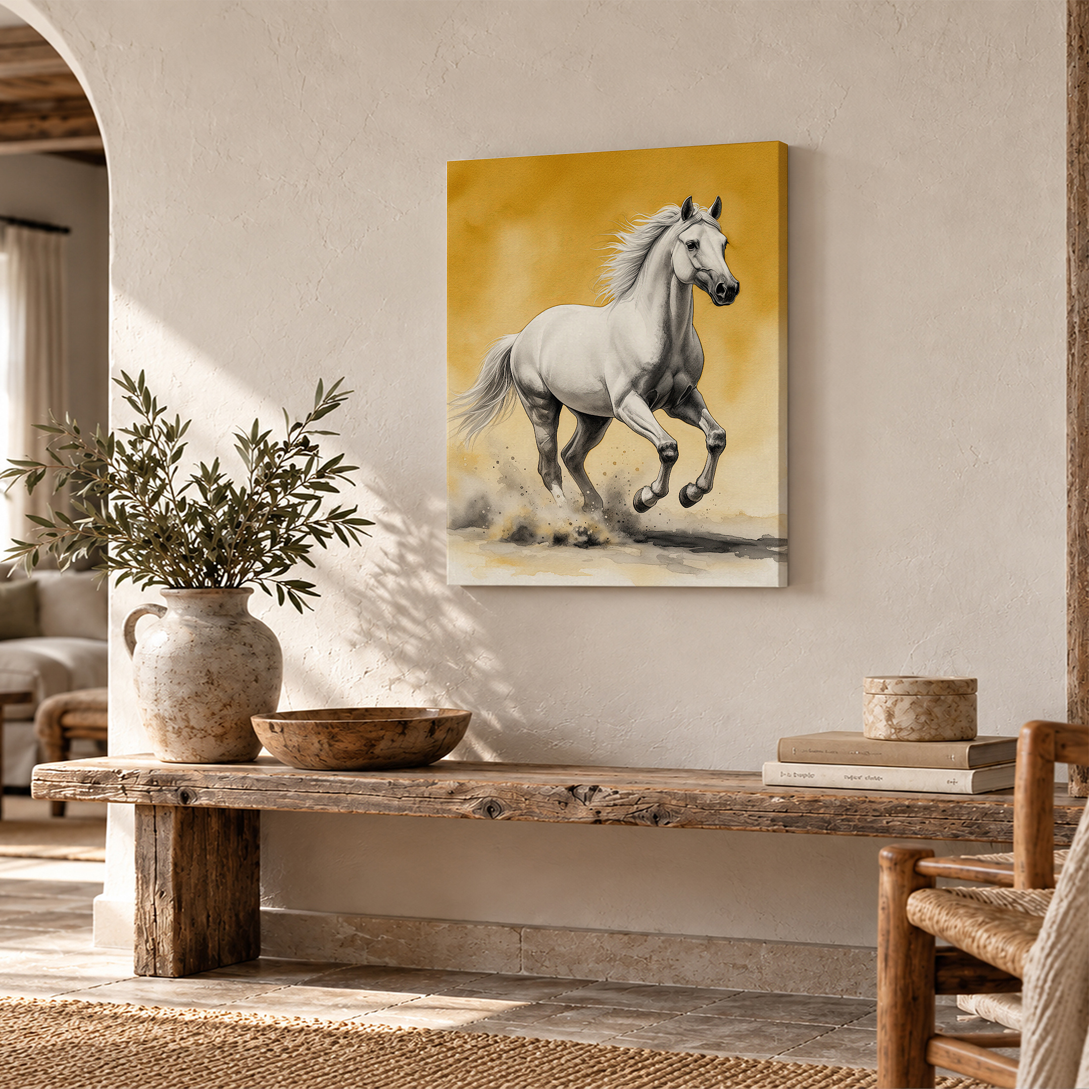 Galloping White Horse Framed Canvas Wall Art | Ready to Hang - Image 2