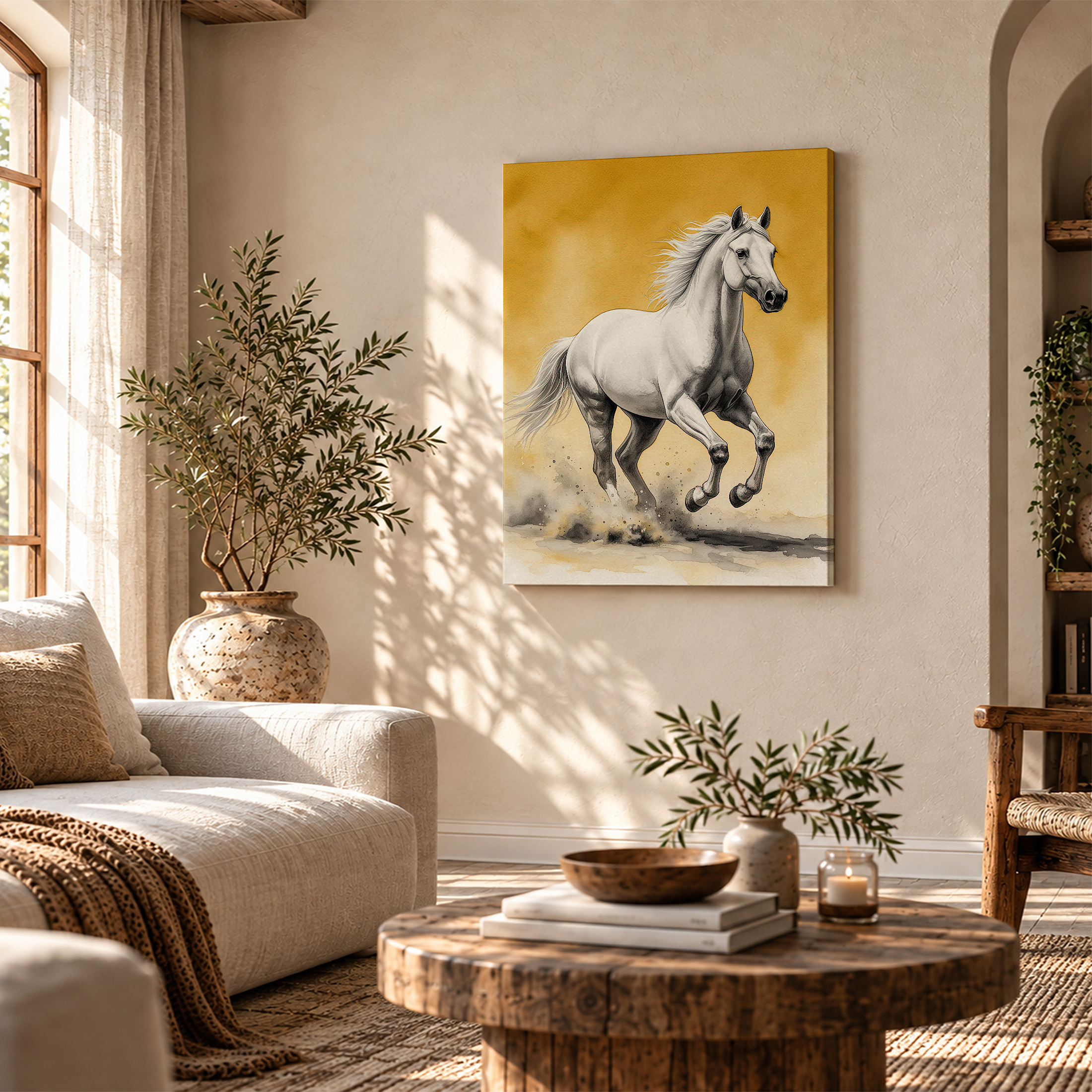 Galloping White Horse Framed Canvas Wall Art | Ready to Hang - Image 4