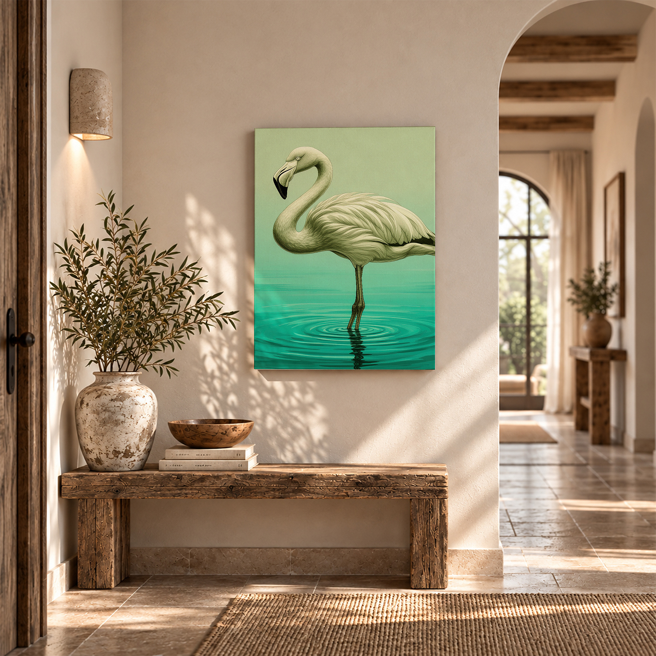 Serene Flamingo in Teal Water Framed Canvas Wall Art - Ready to Hang - Image 6