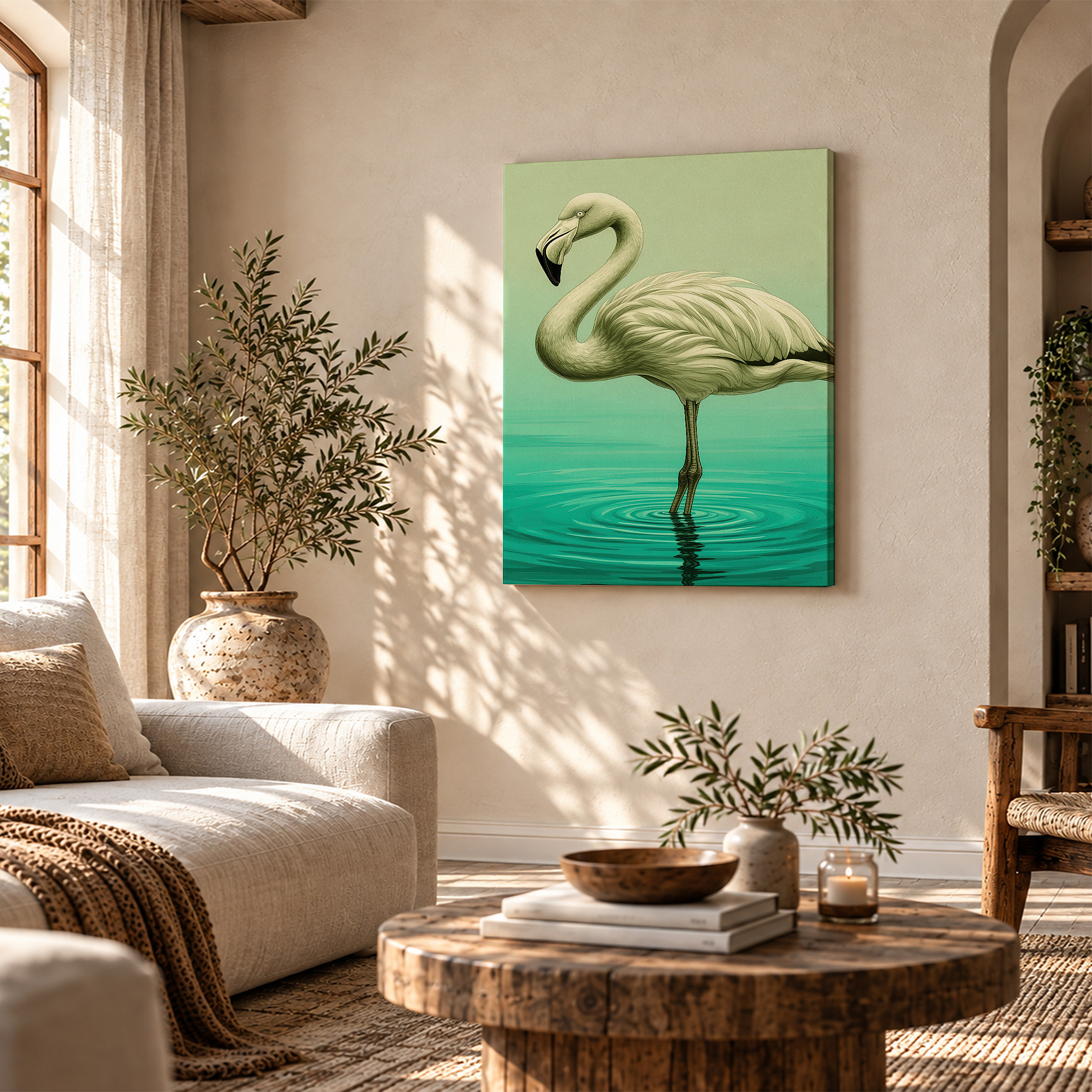 Serene Flamingo in Teal Water Framed Canvas Wall Art - Ready to Hang - Image 4