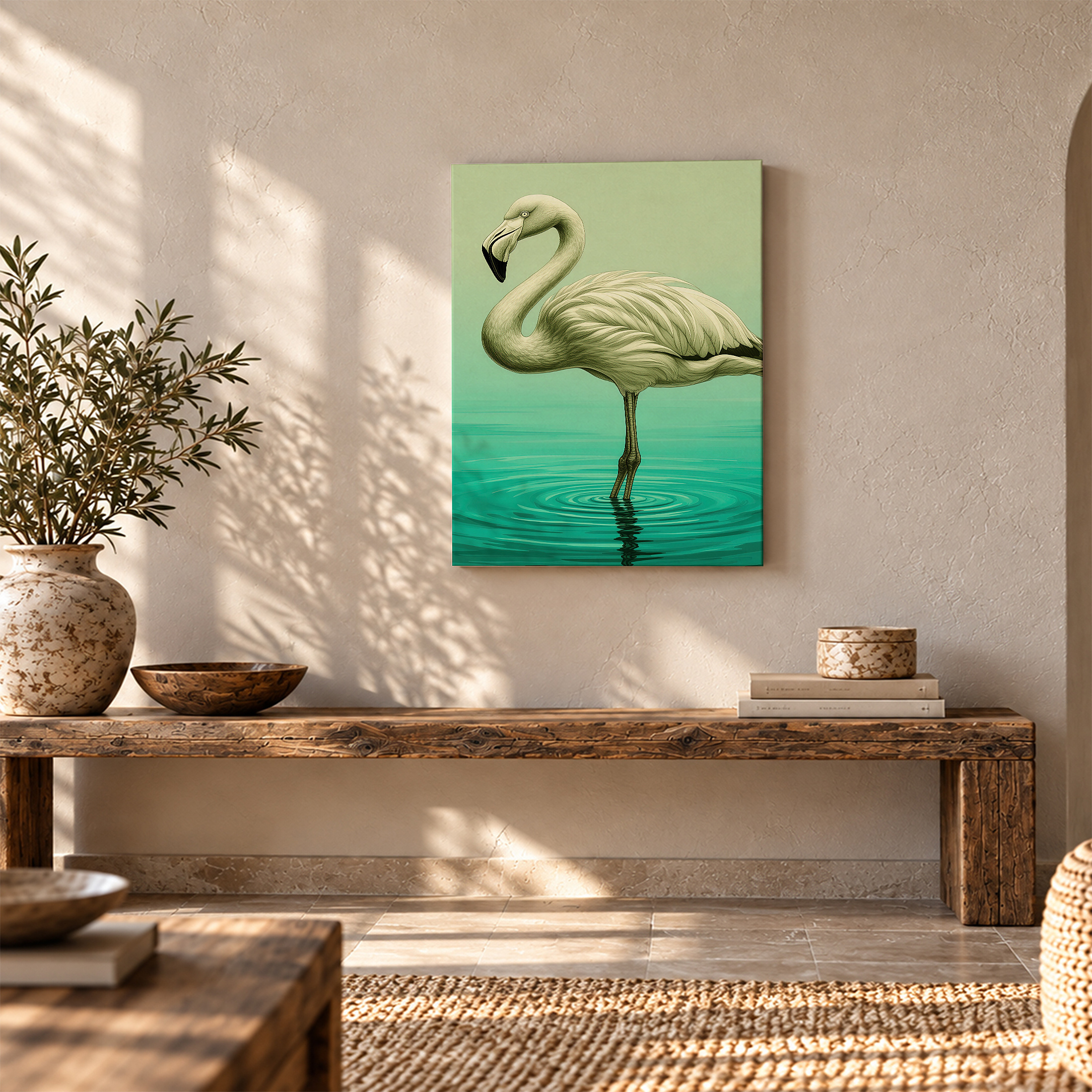 Serene Flamingo in Teal Water Framed Canvas Wall Art - Ready to Hang - Image 5