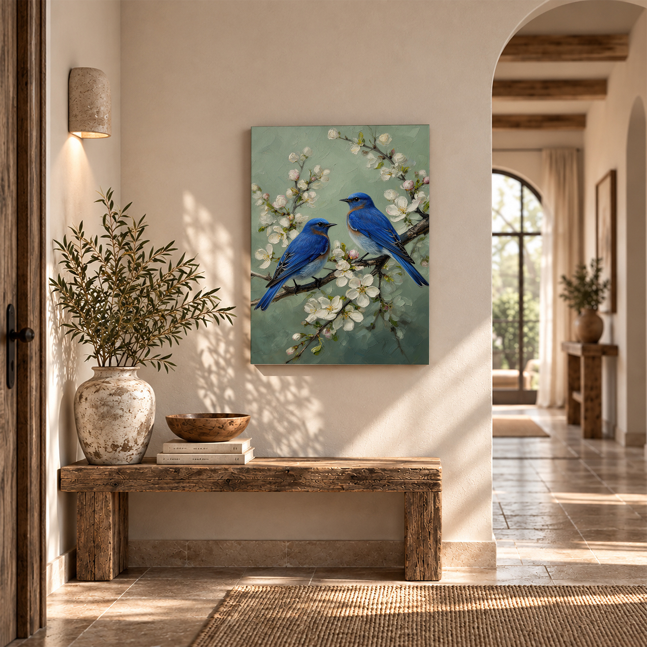 Bluebirds & Cherry Blossoms Framed Canvas Wall Art - Ready to Hang - Image 6