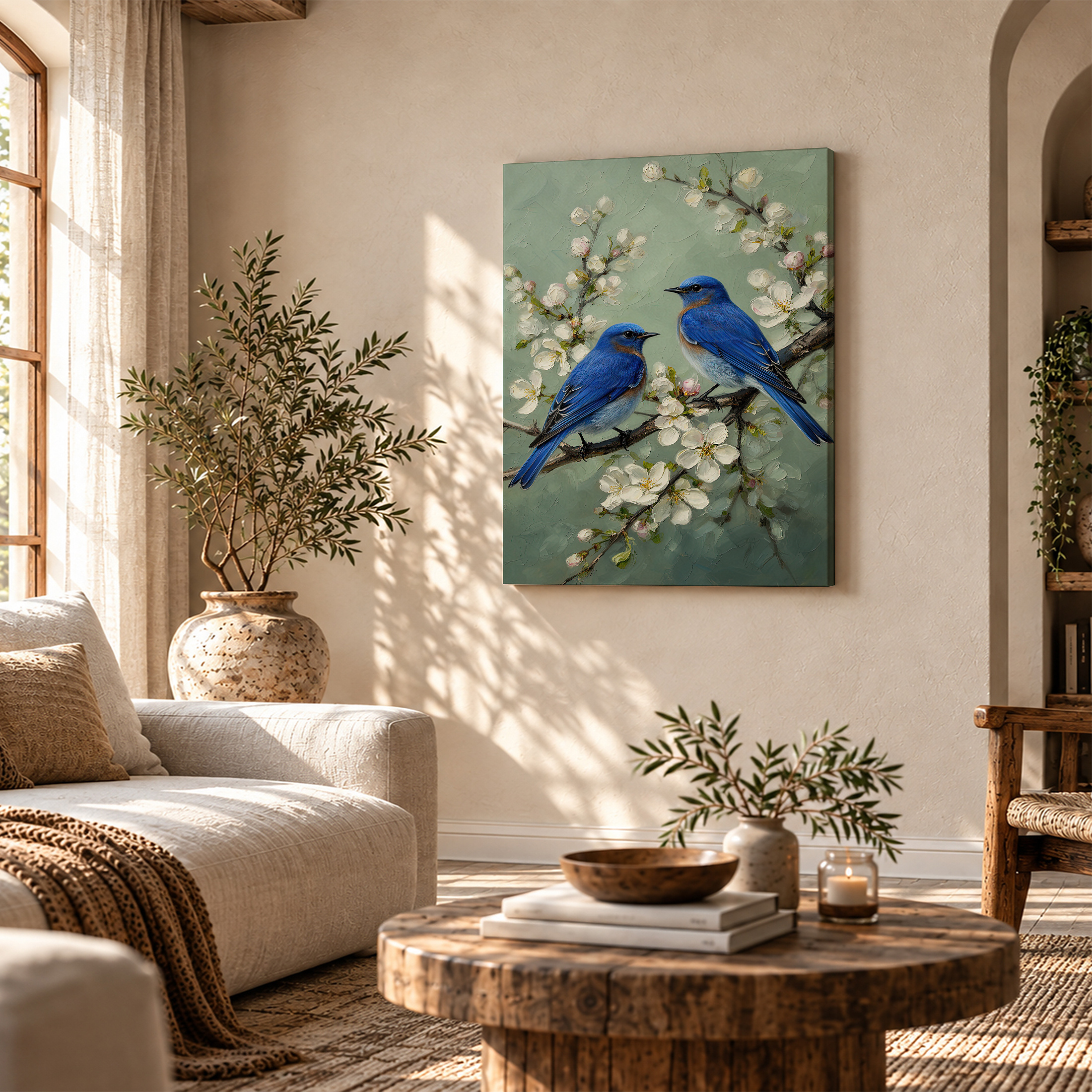 Bluebirds & Cherry Blossoms Framed Canvas Wall Art - Ready to Hang - Image 4