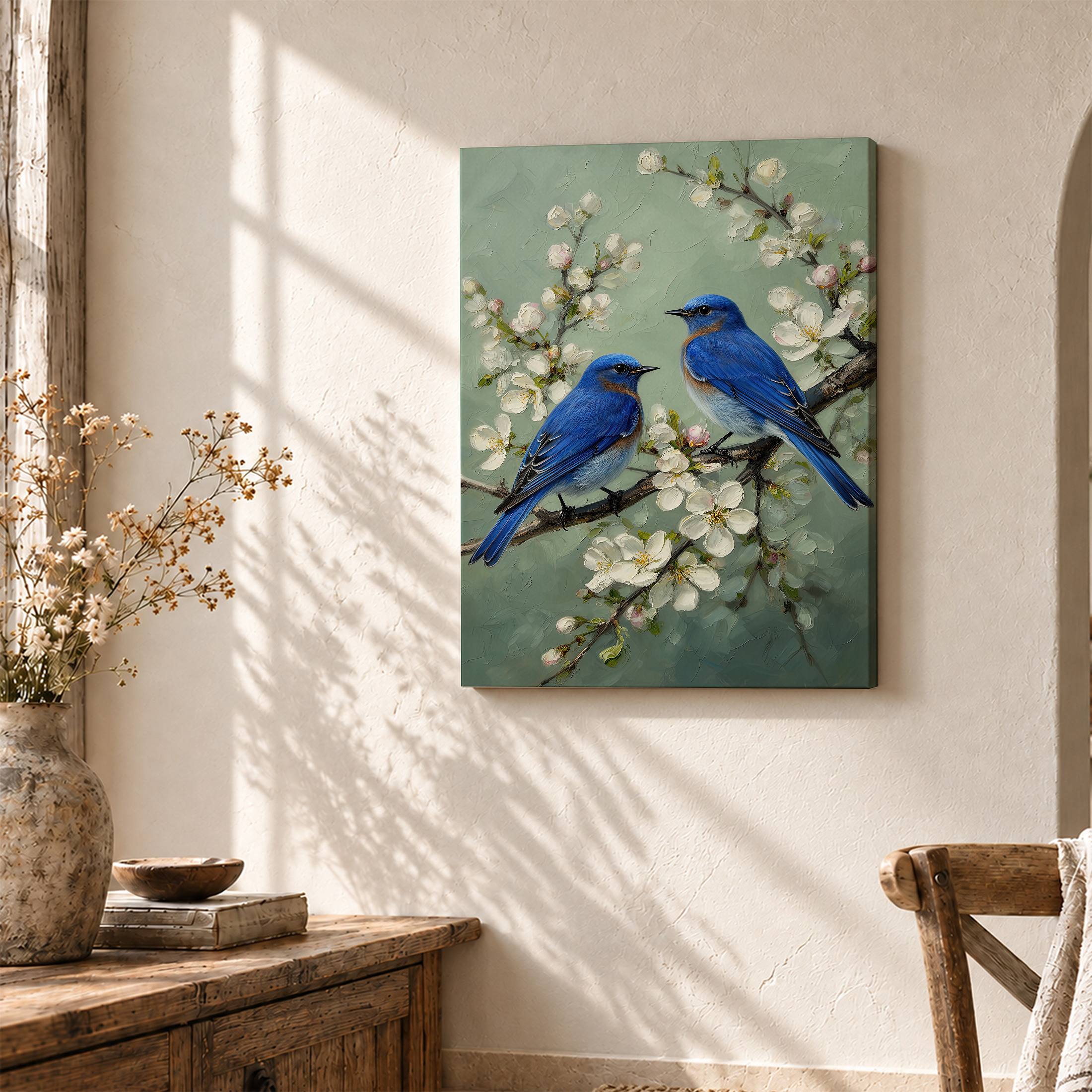 Bluebirds & Cherry Blossoms Framed Canvas Wall Art - Ready to Hang - Image 3