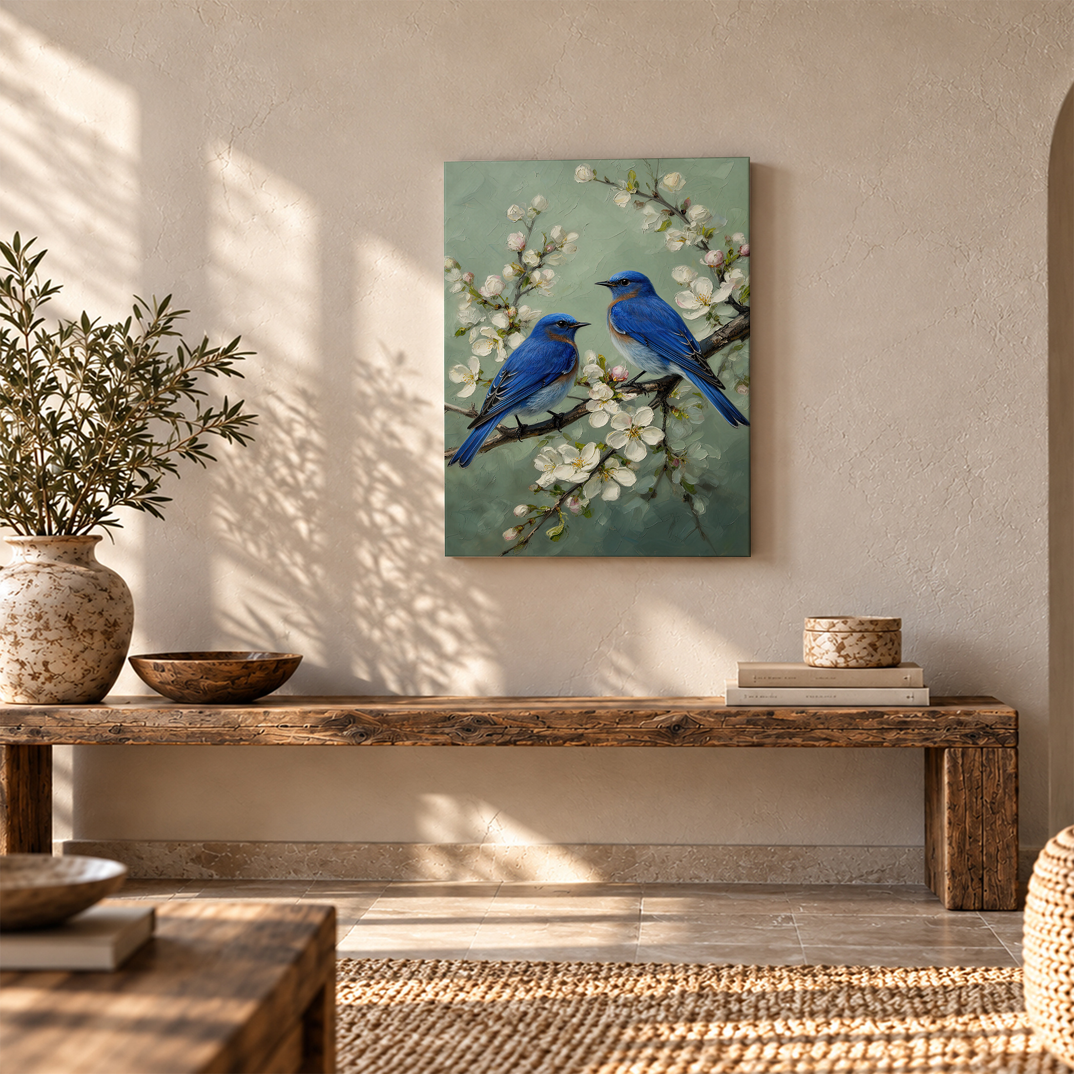 Bluebirds & Cherry Blossoms Framed Canvas Wall Art - Ready to Hang - Image 5