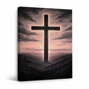 Dramatic Sunset Cross Framed Canvas Wall Art