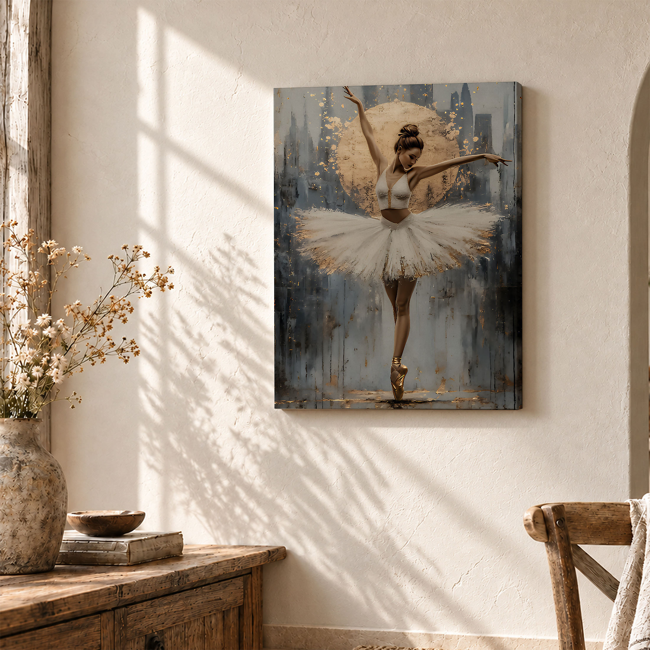 Ballerina Moonlight Cityscape Framed Canvas Wall Art Ready to Hang - Image 3