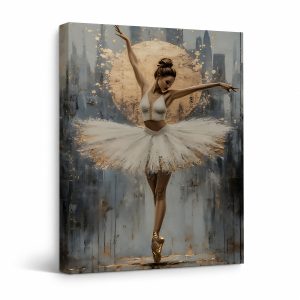 Ballerina Moonlight Cityscape Framed Canvas Wall Art Ready to Hang