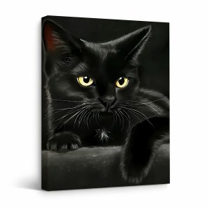 Black Cat Portrait Framed Canvas Wall Art - Elegant Home Decor